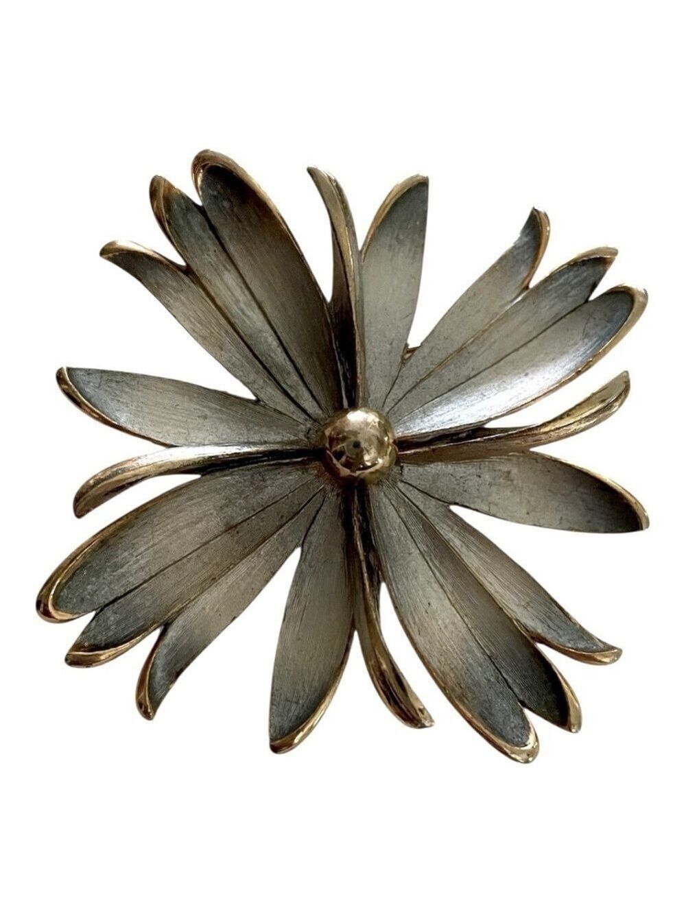 Vintage Brooch Large Flower Slate Blue w/Gold-Tone Accents MCM
Striking